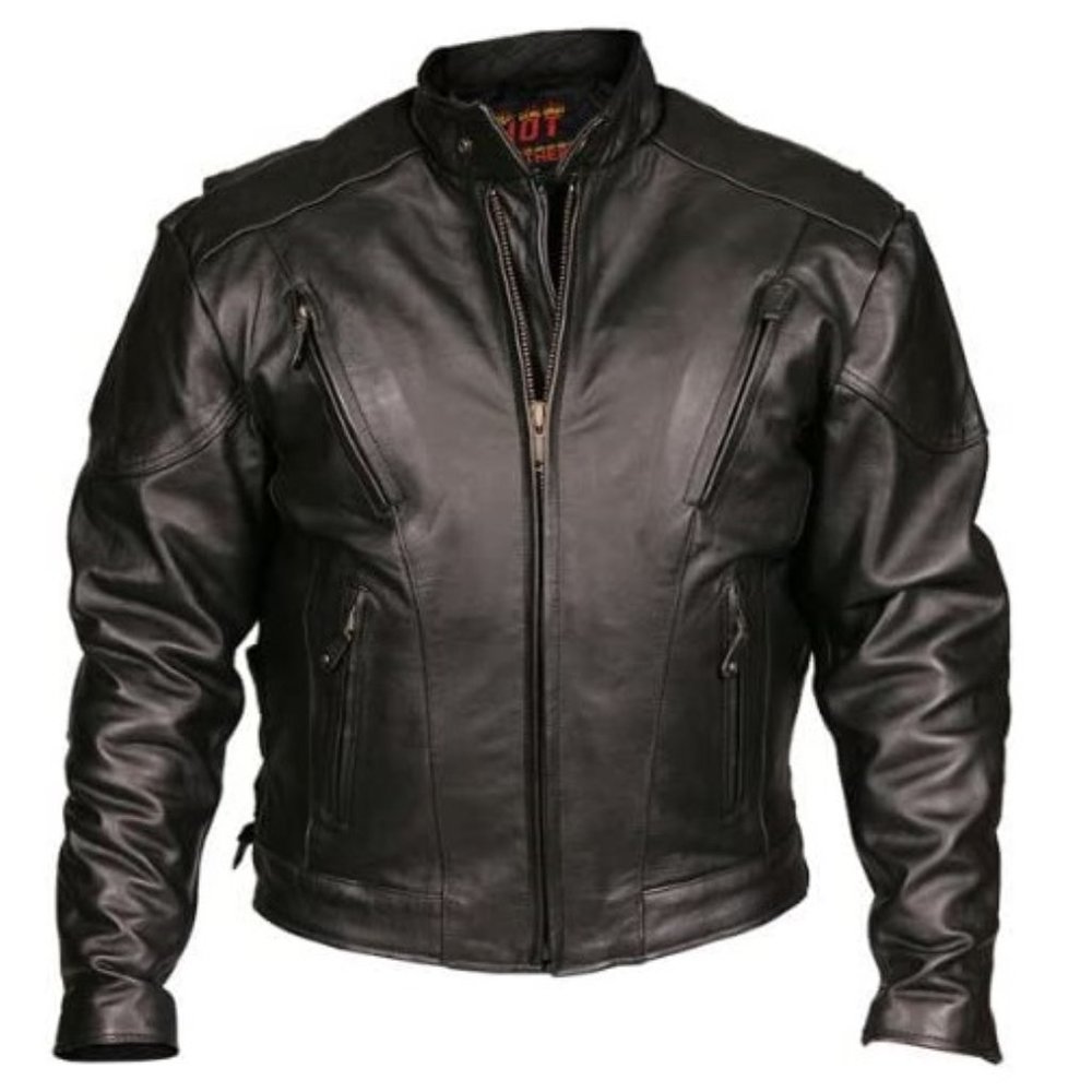 NWT Hot Leathers Black Motorcycle Jacket w/Zip In Liner Size 48 Black $250 7C012